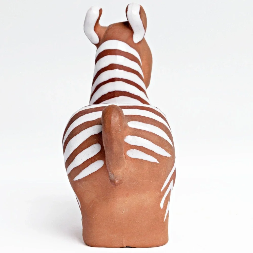 Vintage 1960s Czech Terracotta Zebra Figurine Mid-Century Folk Art Animal